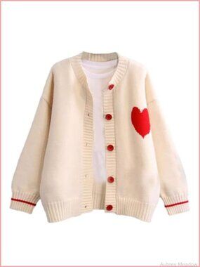 Heart Print Button Knit Cardigan Long Sleeve Y2K Kawaii Sweater